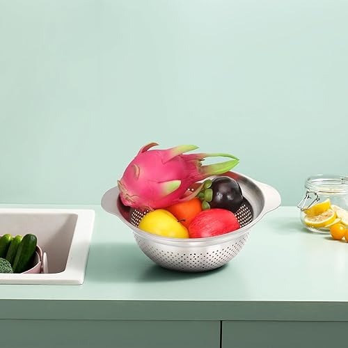 Miniatura 2 de Thickened Stainless Steel Strainer Bowl with Handles Deep Kitchen Colander Basket for Washing Vegetables Draining Pasta and Rice Stable Non-odor