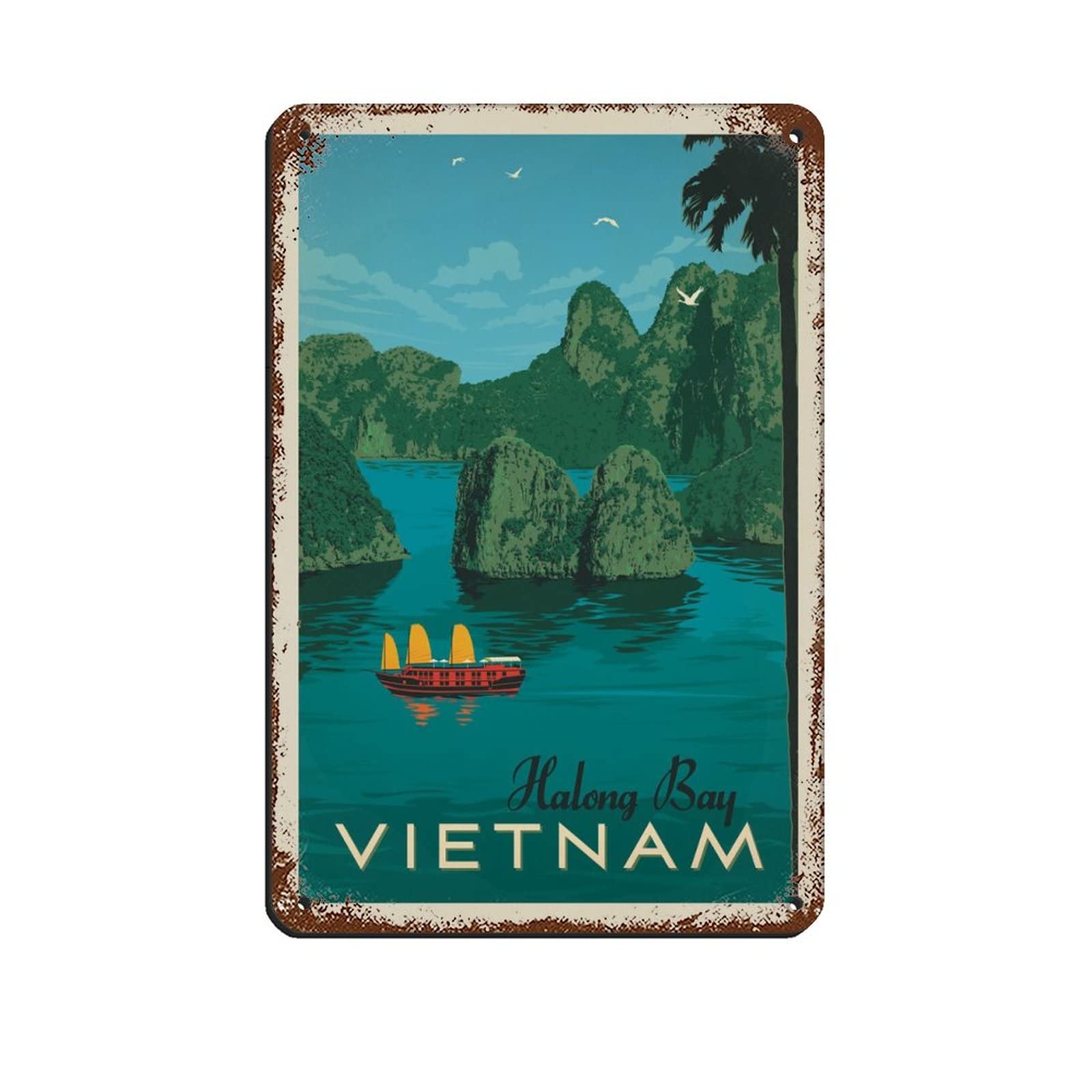 AZOLID Metal Signs Vietnam Halong Bay Funny Travel Tin Signs Bar Coffee Home Room Art Wall Plaque Decor Gift Outdoor Indoor 14x20CM