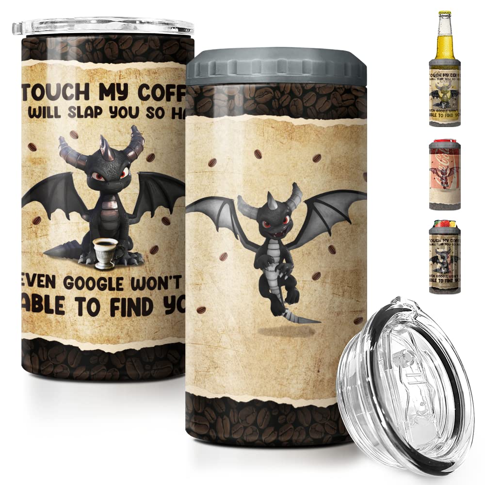 SANDJEST Dragon Tumbler Funny Coffee 4 in 1 12oz Tumbler Can Cooler Coozie Skinny Stainless Steel Tumbler Gift for Women Men Dragon Lovers Christmas Birthday