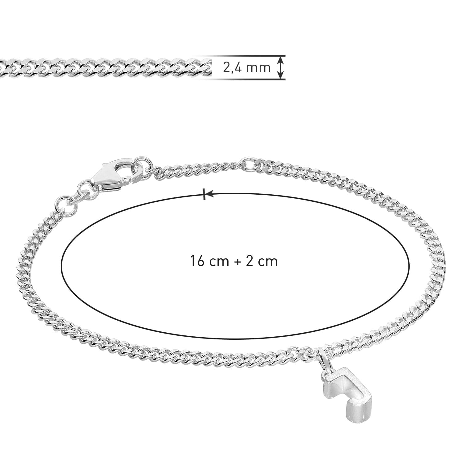 trendor Bracciale da ragazza con lettera J, argento 925, rodiato, 21590-J | Bracciale a maglia piatta con taglio a diamante, elegante bracciale per giovani donne,