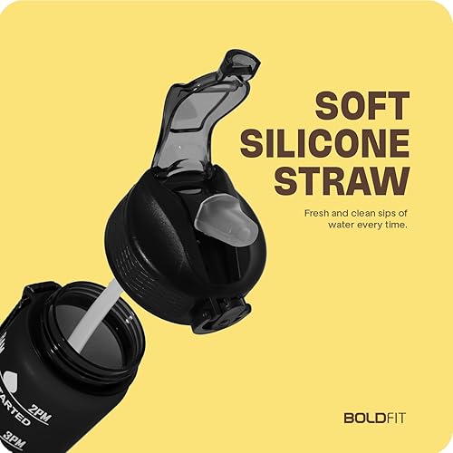 Miniatura 4 de Boldfit Botellas de agua con sorbo para adultos, niños, niñas, botella de agua motivacional con sorbete con popote y tiempo para gimnasio, oficina,