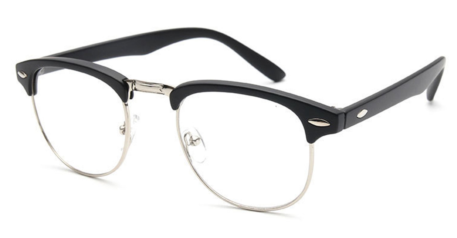 ESupFly Retro Clear Lens Glasses UV400 Eyeglasses Glasses Frame Nerd Glasses Frame for Men Women (silver+matte black)