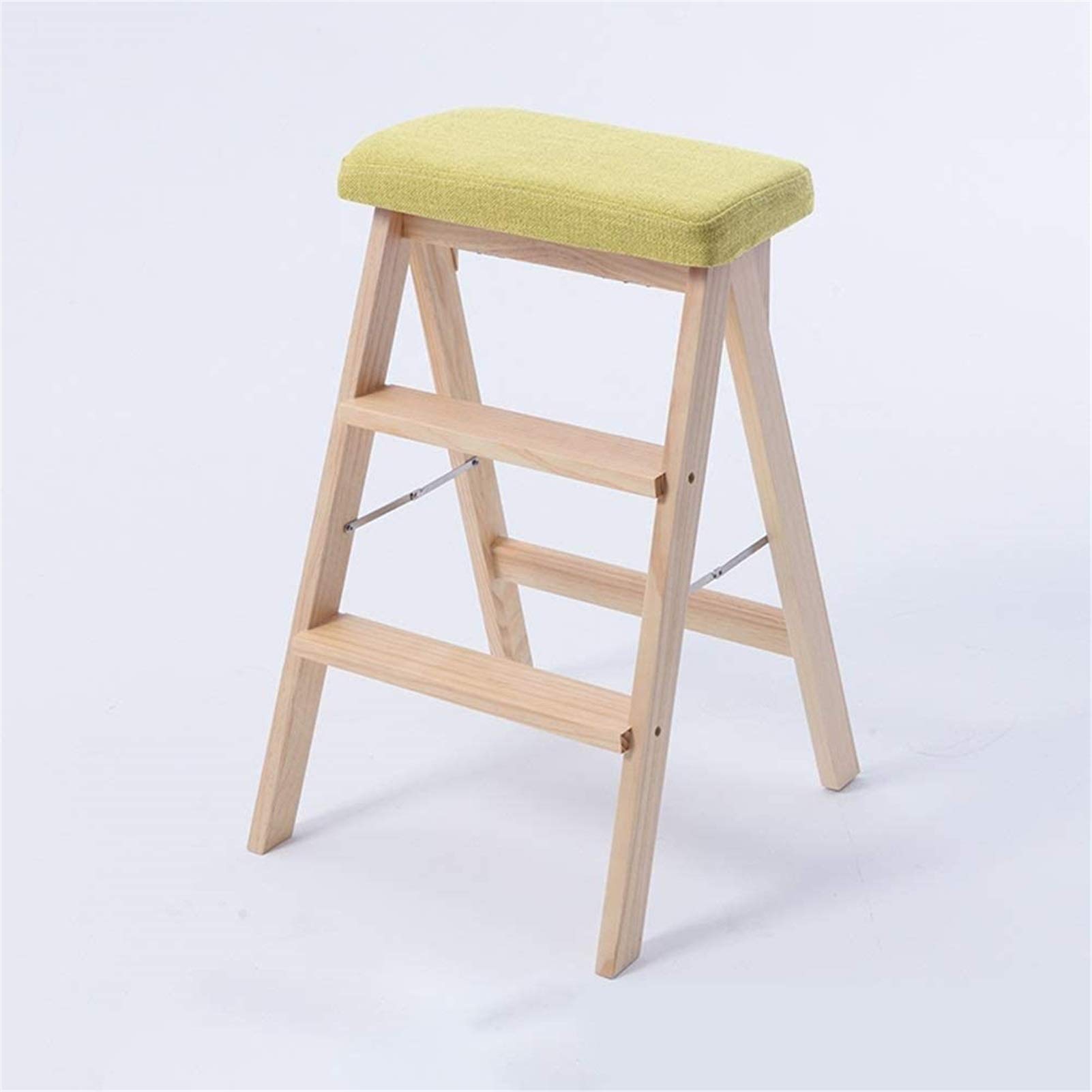 Escabeau en bois massif double usage avec fonction tabouret pliable