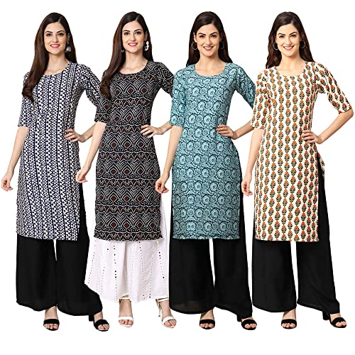 Image of Pinkmint Women's Crepe Digital Print Straight Kurta [Pack of 4] (CCV-334-338-339-335)