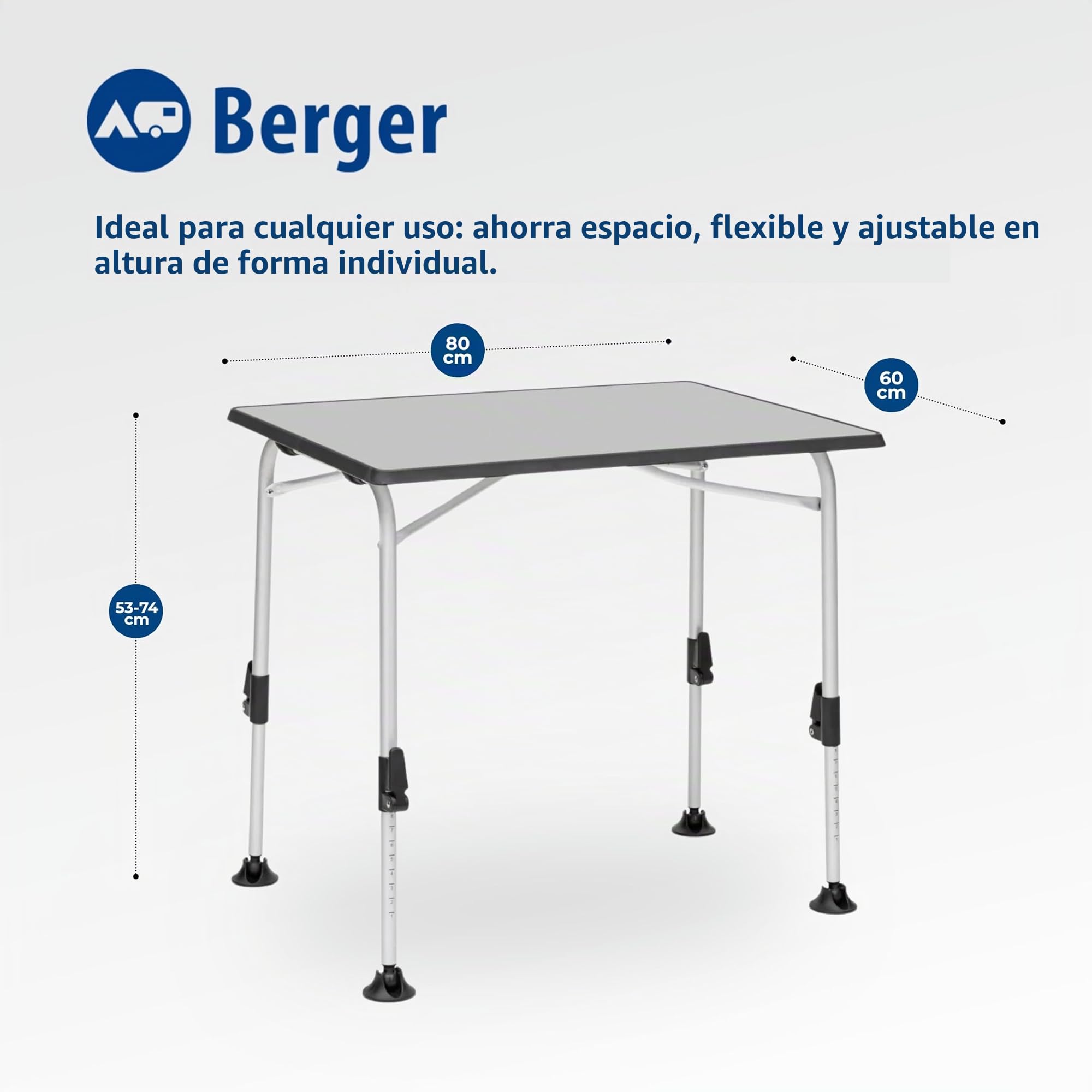 Berger Mesa plegable de camping de aluminio y madera MDF | Mesa de jardín, para exterior o interior, regulable en altura | Ivalo I 80x60 cm