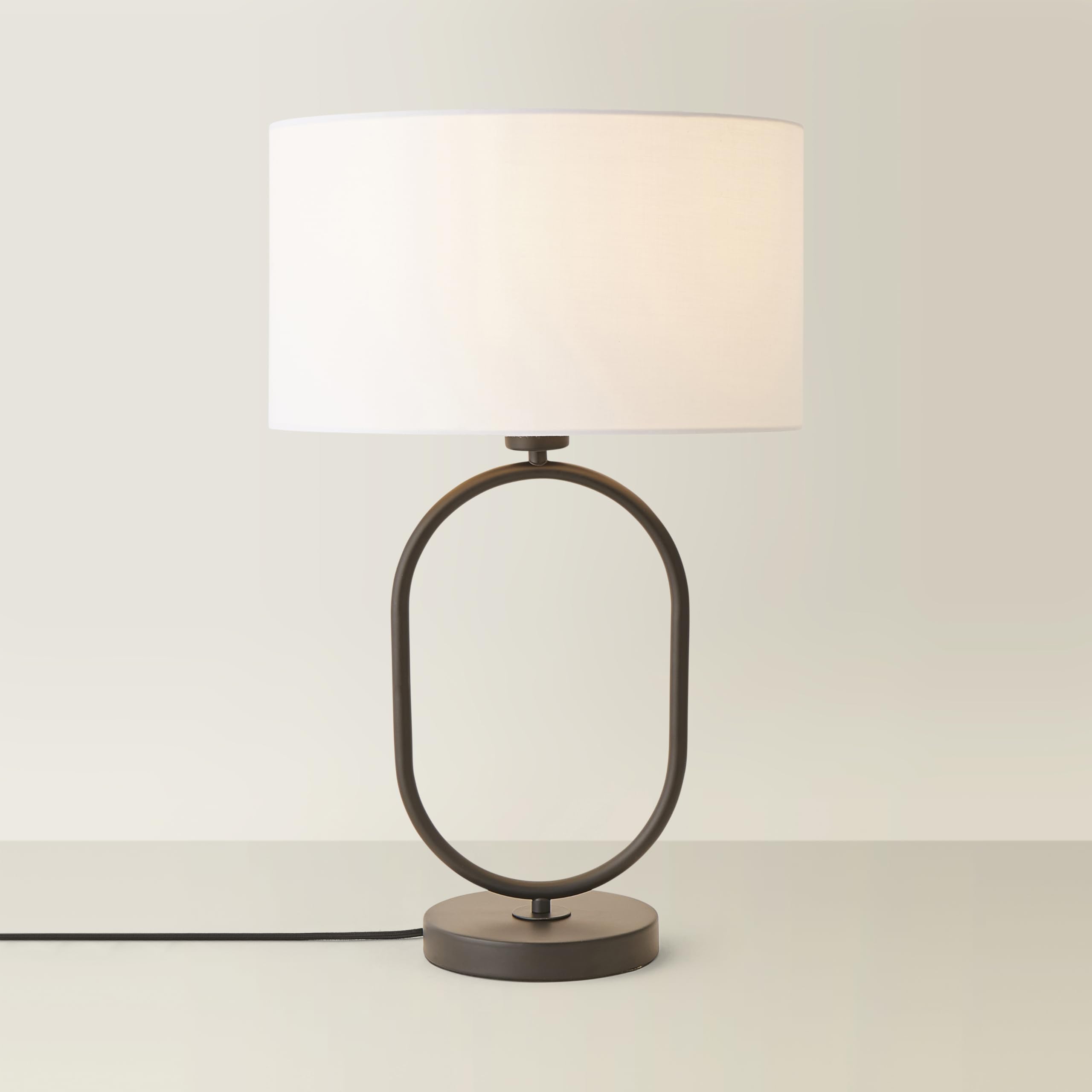 ValueLights | Antonia White Fabric Drum Lamp Shade Matte Black Oval Table Lamp | Table Lamps, Home Décor & Improvement Essential