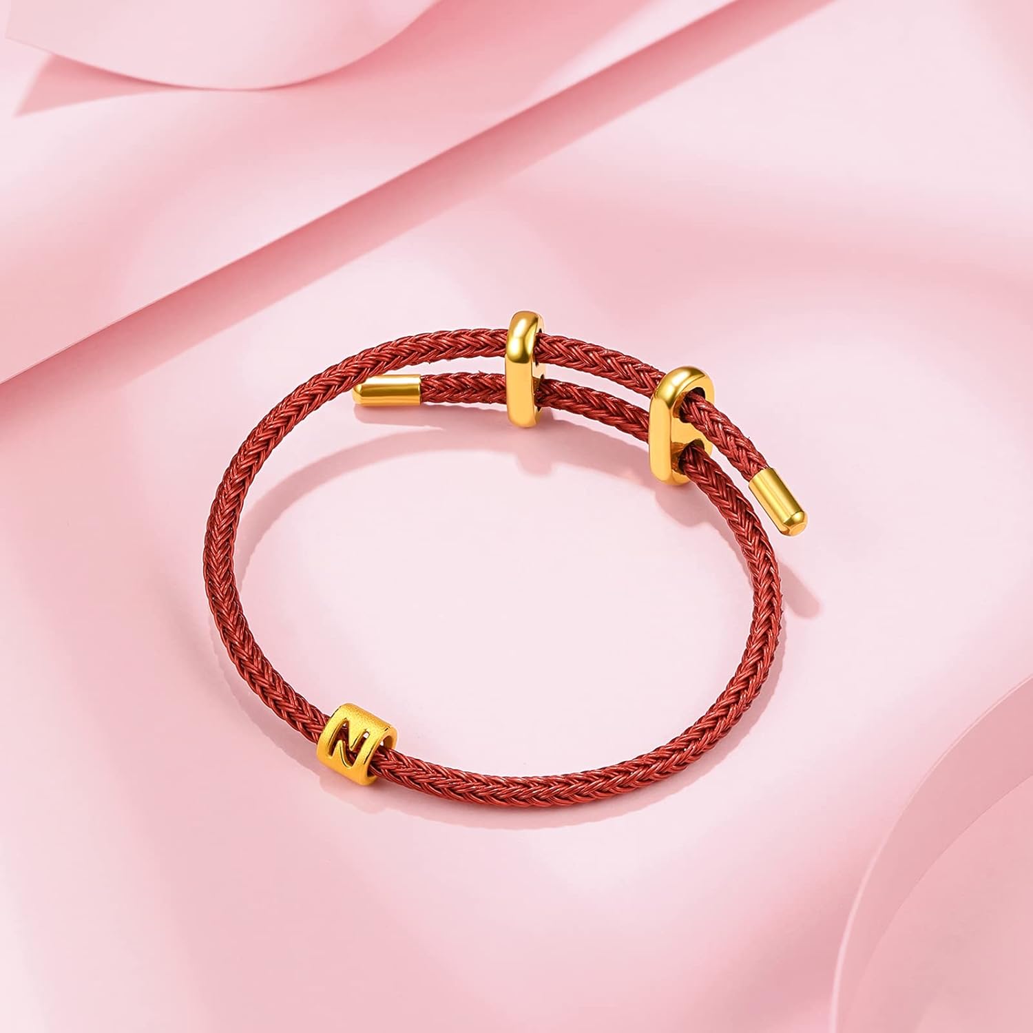 24K Gold Bracelet Initial Charm Bracelets Adjustable Red Chain Letter Charms Heart A-Z Stackable Bangle Dainty Braided Rope Trendy Beads Protection Jewelry Good Luck Gifts for Women Men