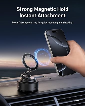 TELESIN Electric Magsafe Car Mount Vacuum Magnetic Car Phone Holder 105N 360 Reinforced Adjustable Swivel Lock, Suction Cup Phone Mount for Your Car/Gym/Mirror/iPhone & Android