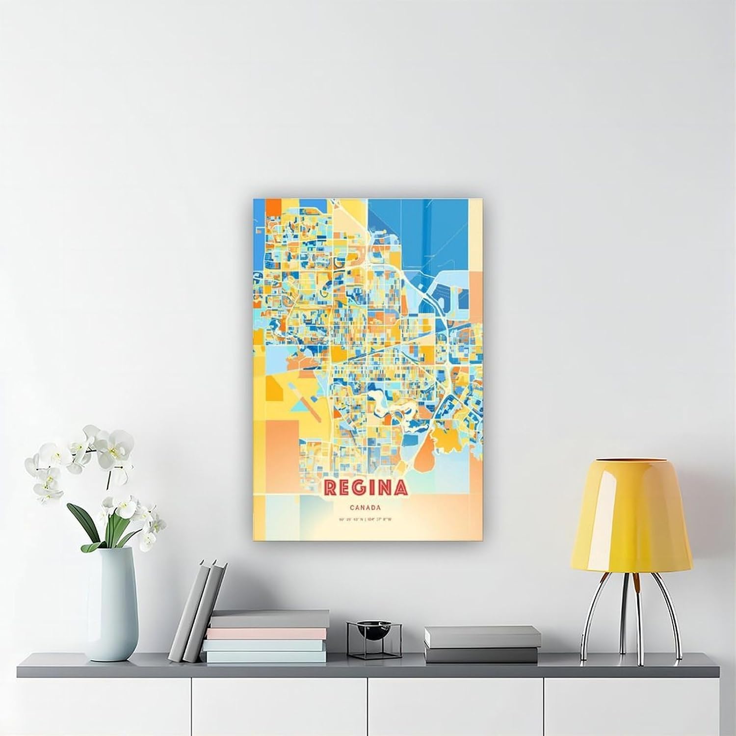Colorful Regina Canada Blue Orange Fine Print, City Map City ​​​​map Scenery Landscape Living Room Canvas Bathroom Abstract Inspirational Framed Motivational Boho Kitchen Sign Travel Modern Cool Offic