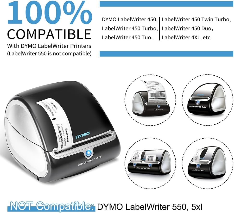 Compatible with Dymo 30336(1" x 2-1/8") LabelWriter Address & Barcode Labels for LW 450 Turbo, 450, 4XL Desktop Printers, 25mm x 54mm Multi-Purpose, 12 Rolls - 500 Labels/Roll