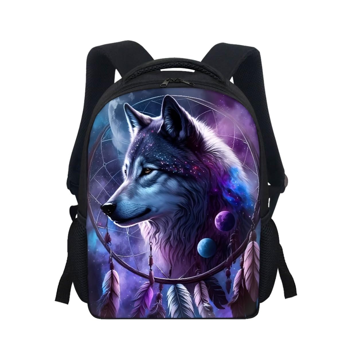 GLUDEAR Cool Wolf Backpack School Bag Boy Kids 12 inch Durable Daypack Bookbags for Men Women Girl,Feather Dream Catcher