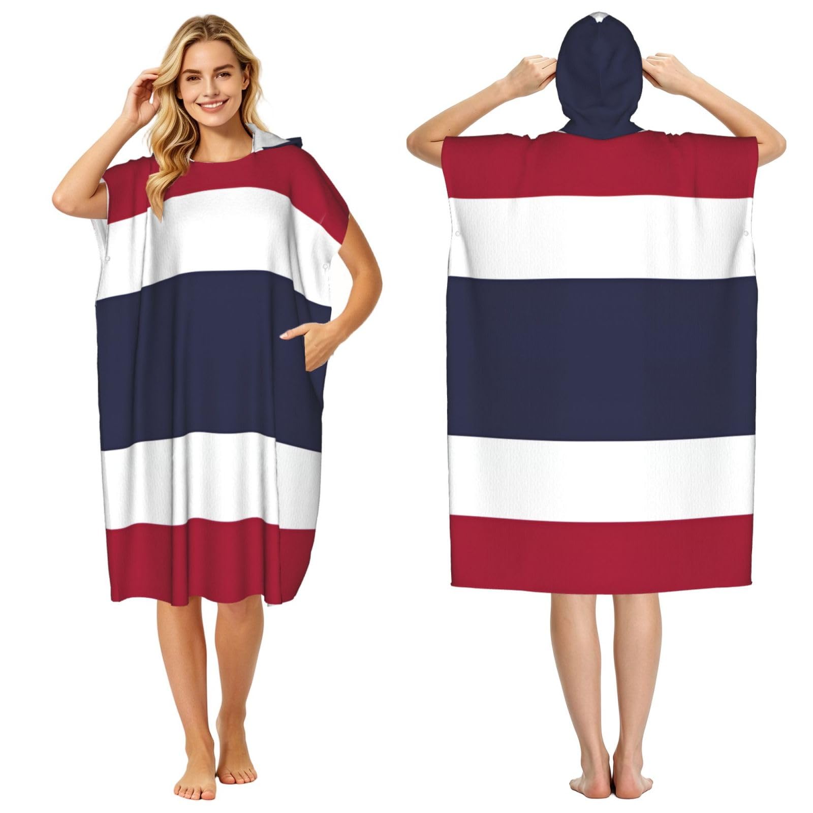 DTHKJNLSF Thailand Flag Adult Hooded Beach Poncho Towel