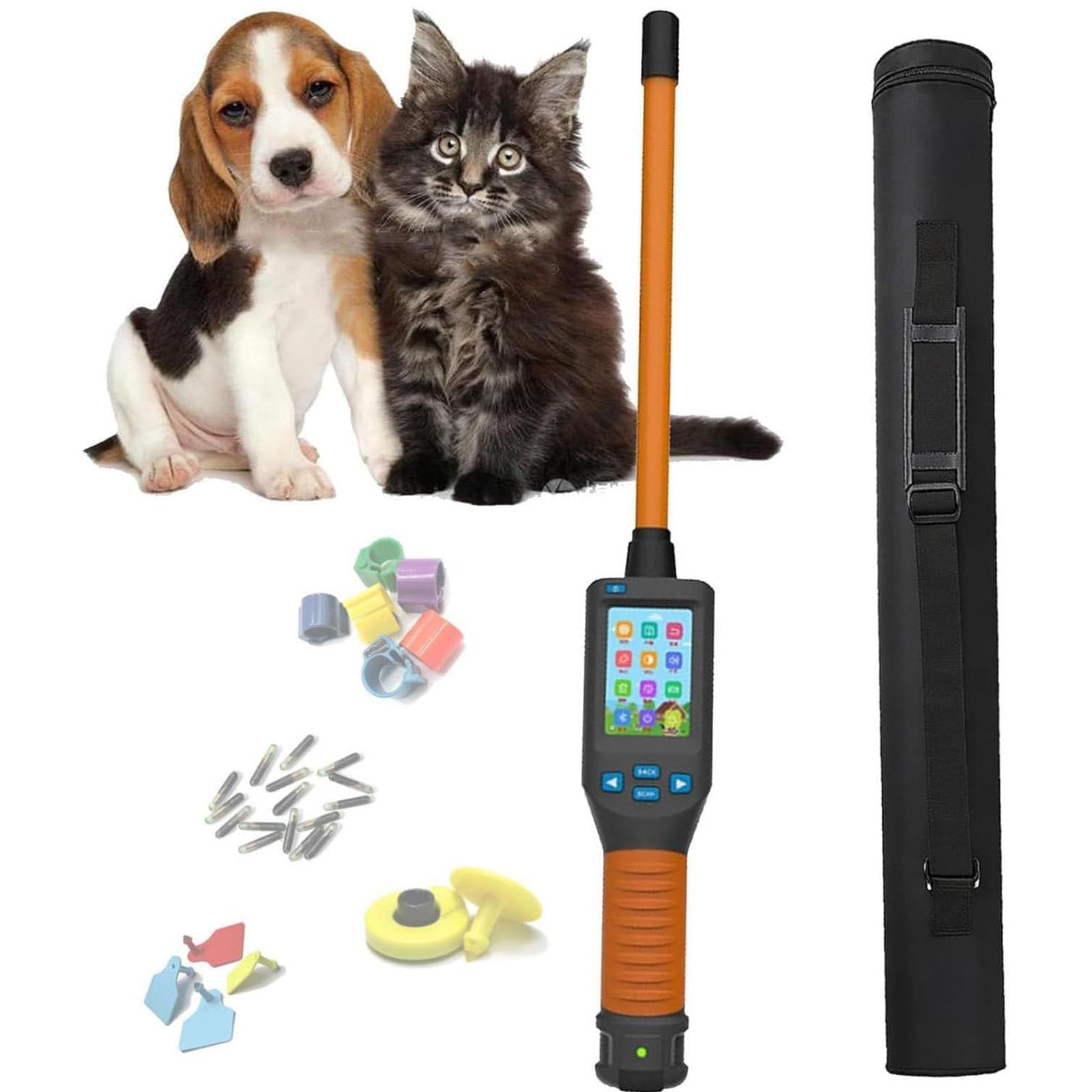 LSBHPPD Lcd Display Animal Ear Tag Scanner, Rechargeable 134.2khz Microchip Reader, 20000 Records Storage Fast Reading, Compatible Fdx-B Hdx Emid for Dog Cat Pig Cow Sheep