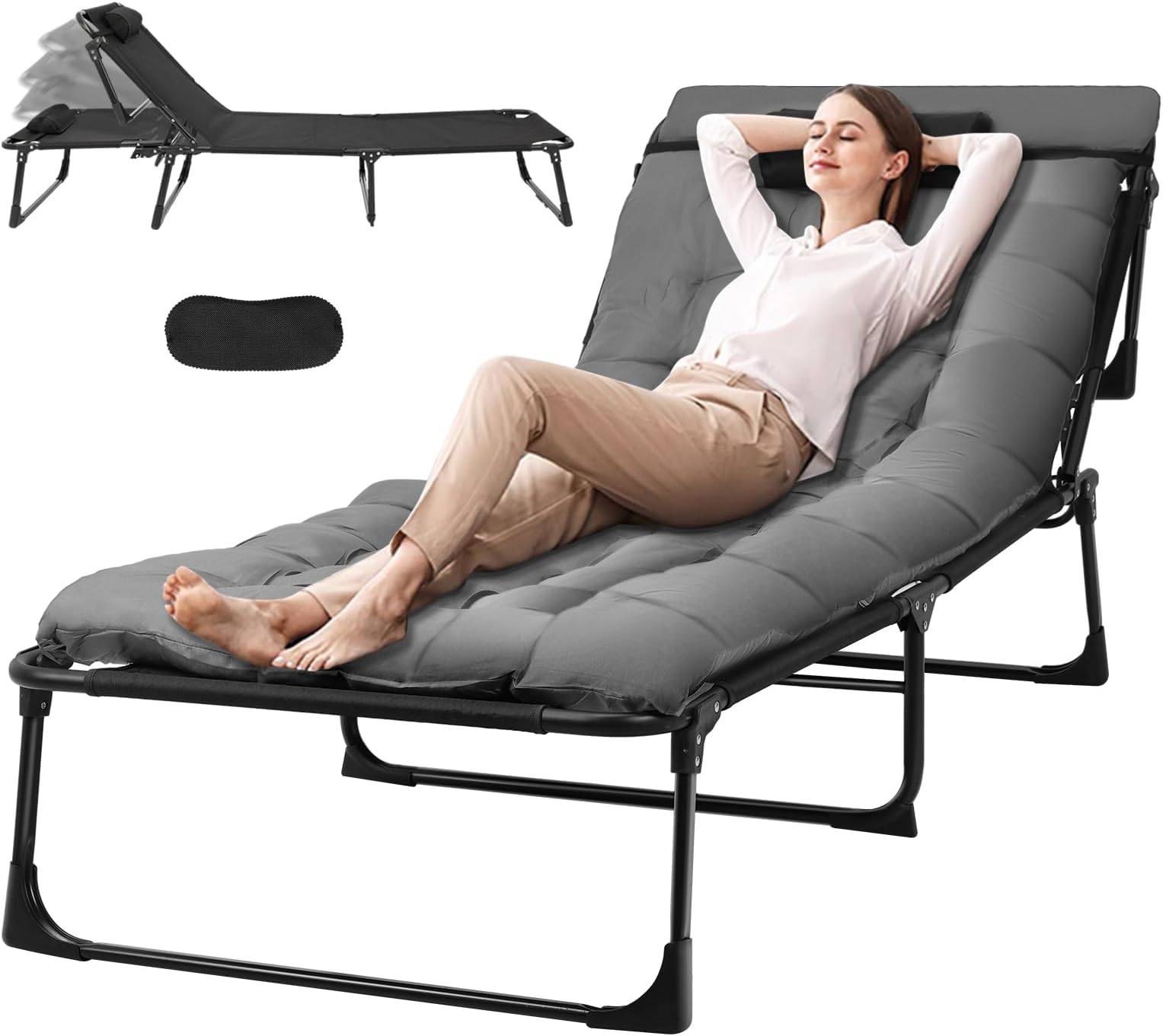 LING RONG Folding Camping Cot ，Adjustable 4+2-Position Folding Cot with Cozy Mattress ，Pillow and Eye mask，Equipped with Double-Layer Oxford Fabric Cushions Camping Cots for Adults (1)