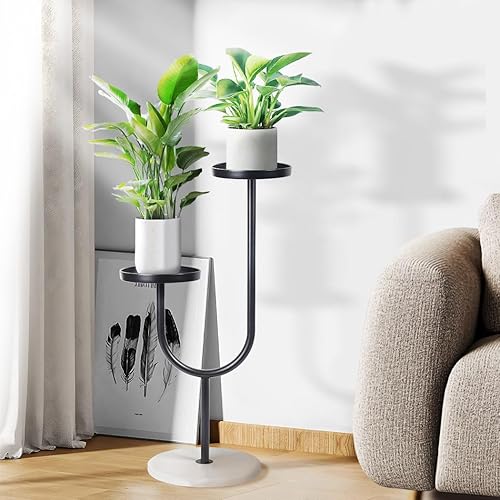 Soporte para plantas en forma de U para interiores, base de piedra de cuarzo para interiores y exteriores, soporte alto de metal para plantas,
