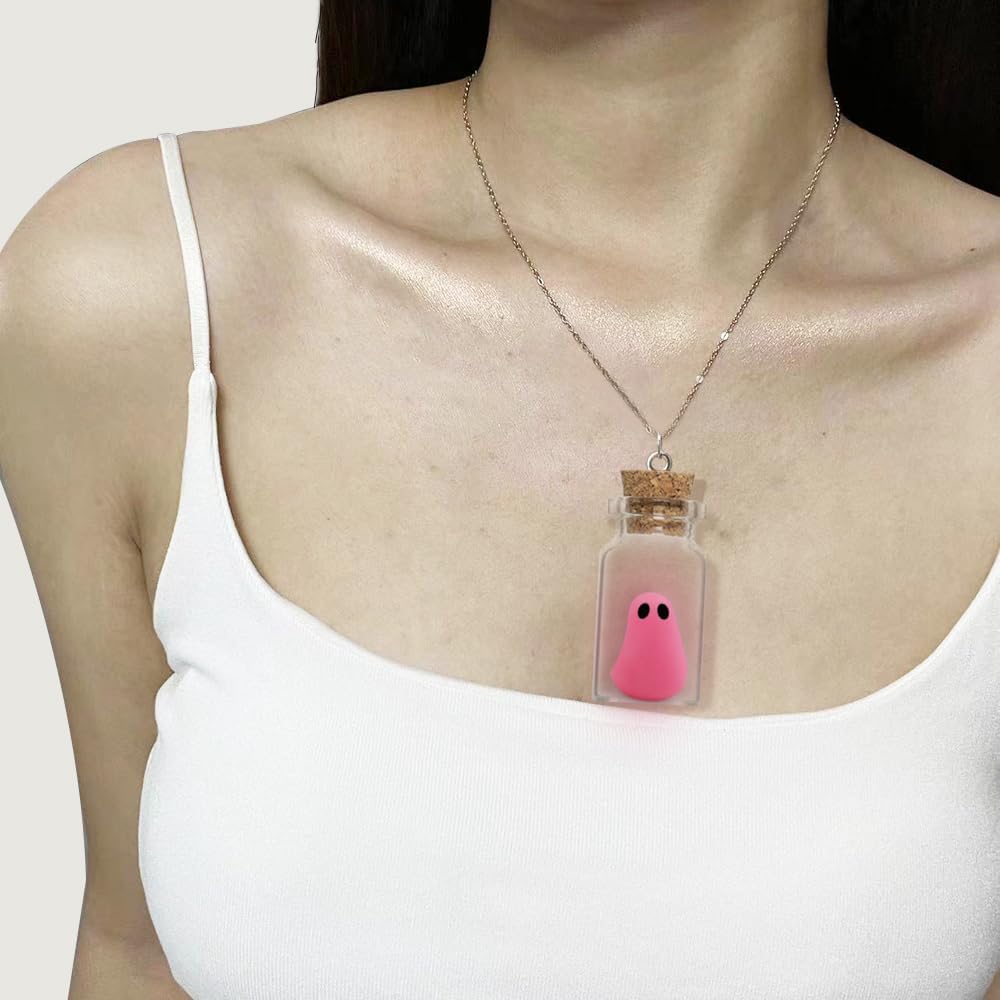 Red The Adopt A Ghost Necklace,Glow in The Dark Ghost Necklace,Ghost in A Bottle Pendant Choker Halloween Jewelry for Women - Image 5