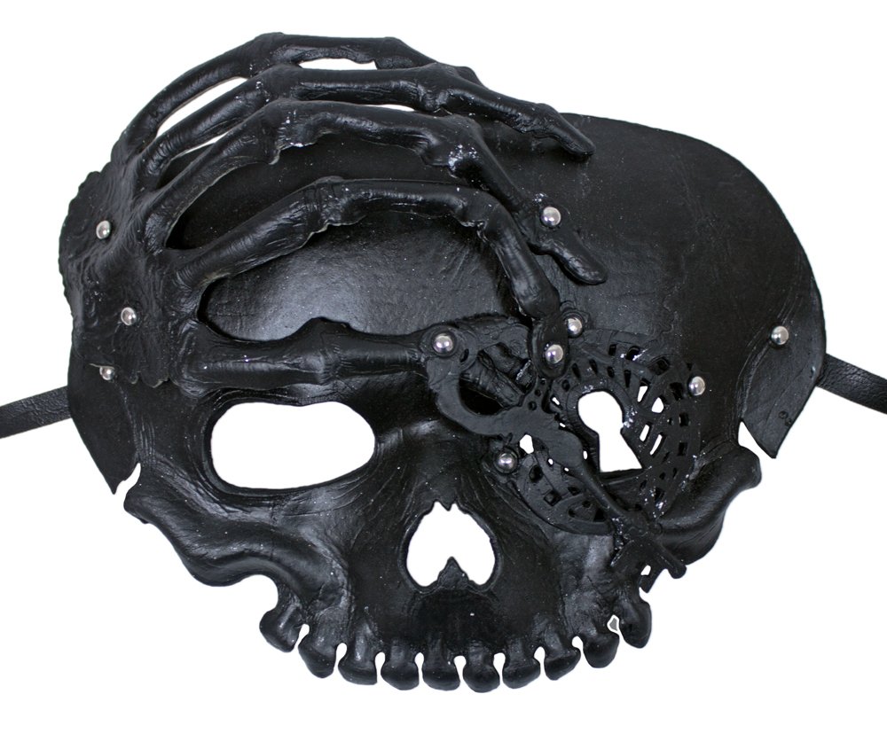 Maschera Mezza Faccia Teschio Steampunk In PU – Gotica Punta Per Costumi Halloween Uomo - Foto 4