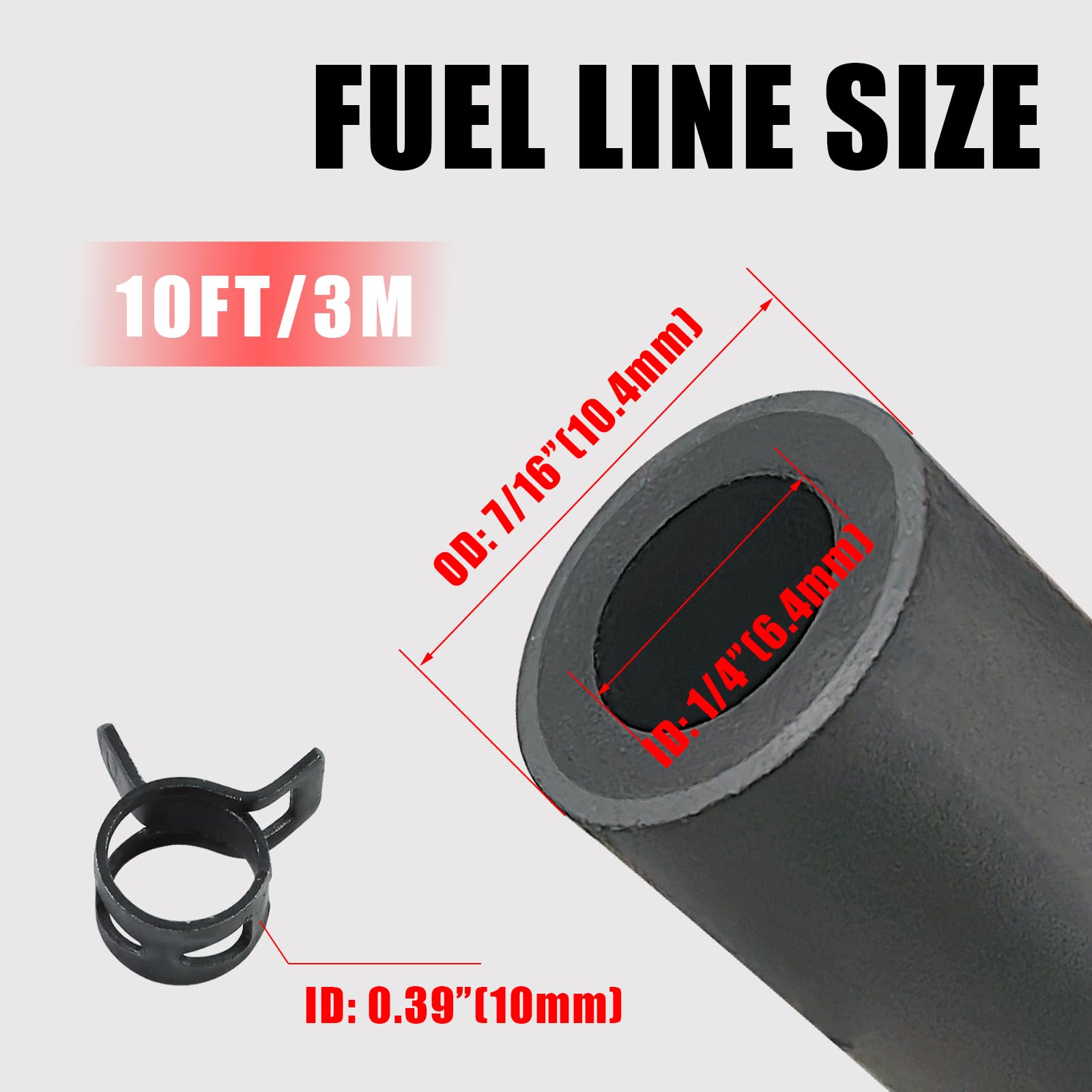 KIKITE Manguera de línea de combustible de 10 pies de 1/4 pulgadas para Briggs & Stratton Kohler Kawasaki motores diesel de gas pequeño, cortacéspedes y generadores, manguera de combustible de goma