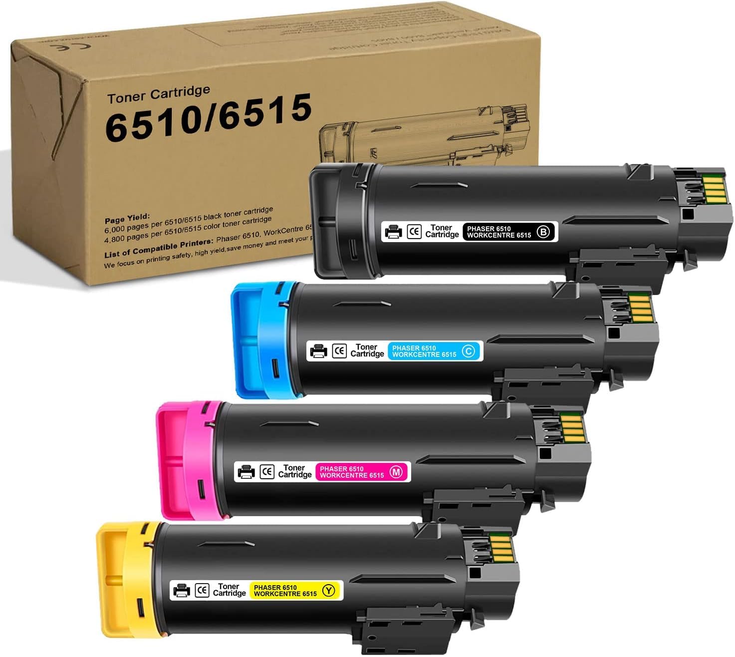 Phaser 6510 WorkCentre 6515 High Yield Toner Cartridge Set ( 4-Pack, Black/Cyan/Magenta/Yellow ) 106R03480 106R03477 106R03478 106R03479 Toner Replacement for Xerox Phaser 6510 WorkCentre 6515 Printer