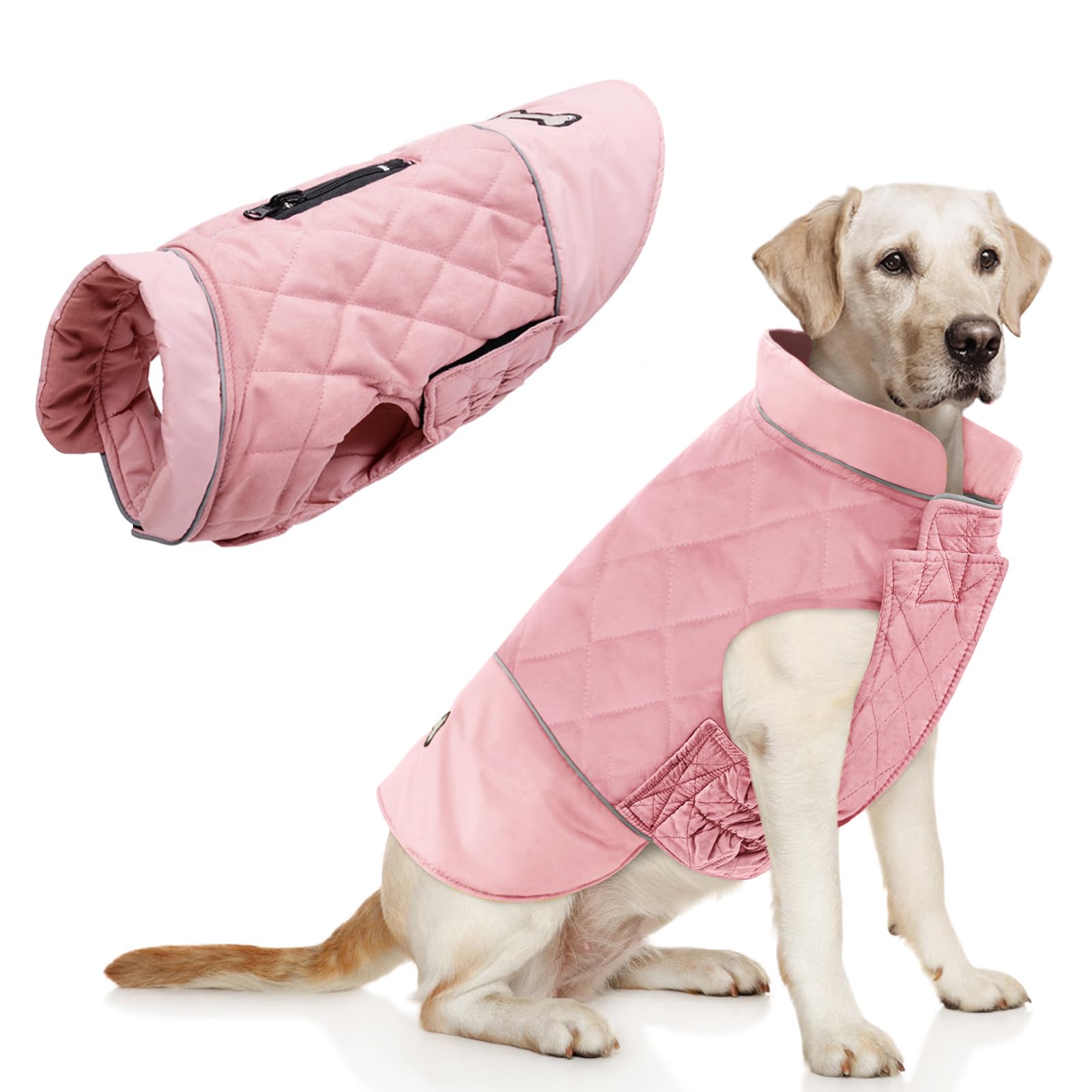 Idepet Abrigo para Perro A Prueba De Viento Chaqueta Cálida De Invierno, Ropa para Perros con Traje De Nieve Anti-Nieve para Perros Pequeños Medianos Grandes con Agujero De Arnés Azul Rosa Gris