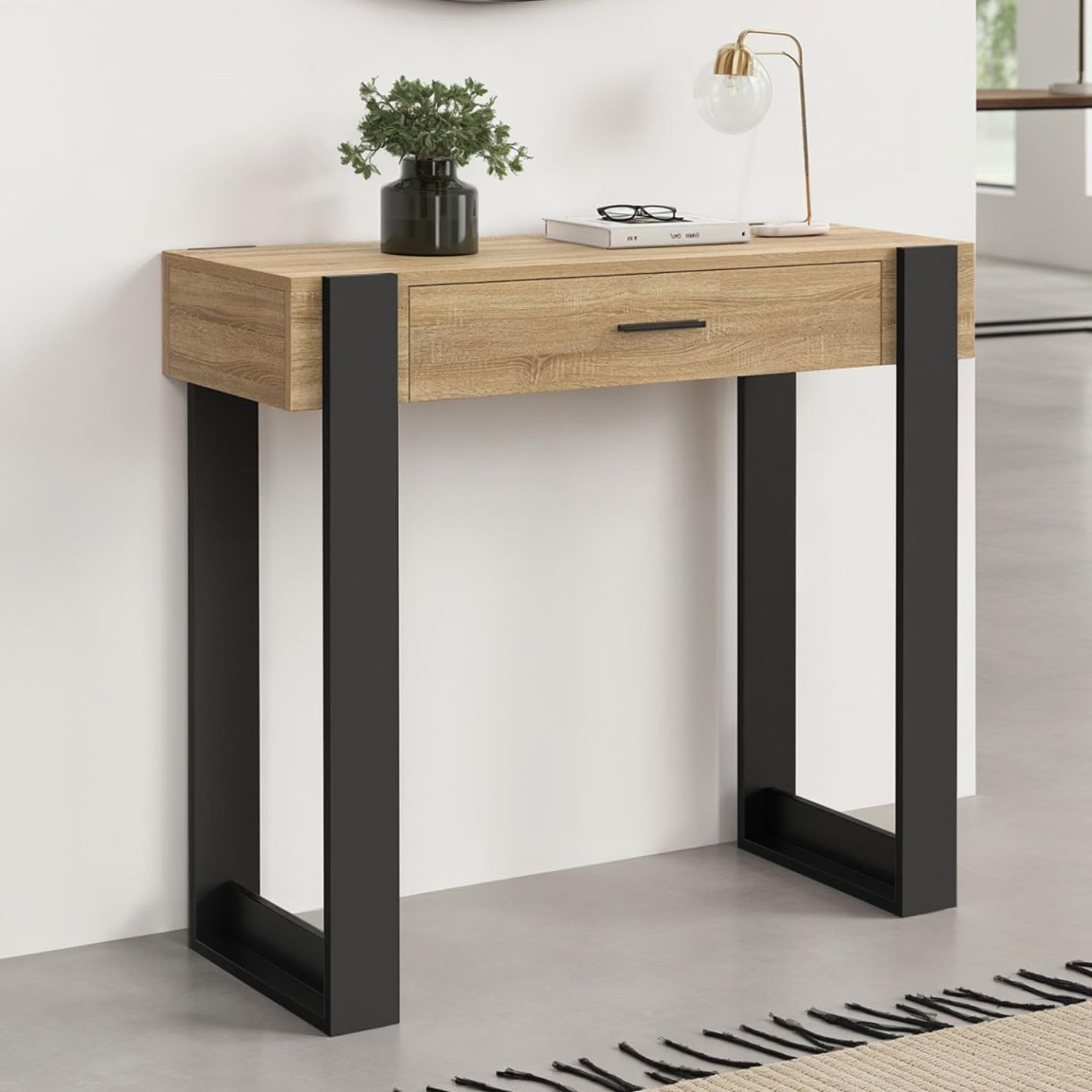 IDMarket - Consola PHOENIX de madera y negro con 1 cajón