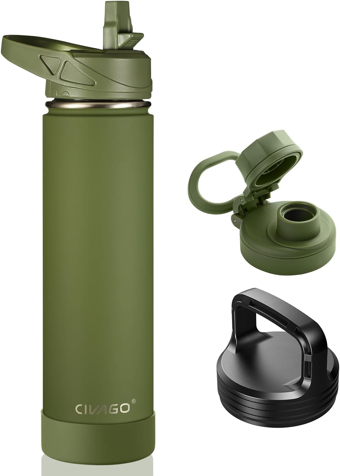 CIVAGO 24 oz Insulated Stainless Steel Water Bottle With Straw and 3 Lids