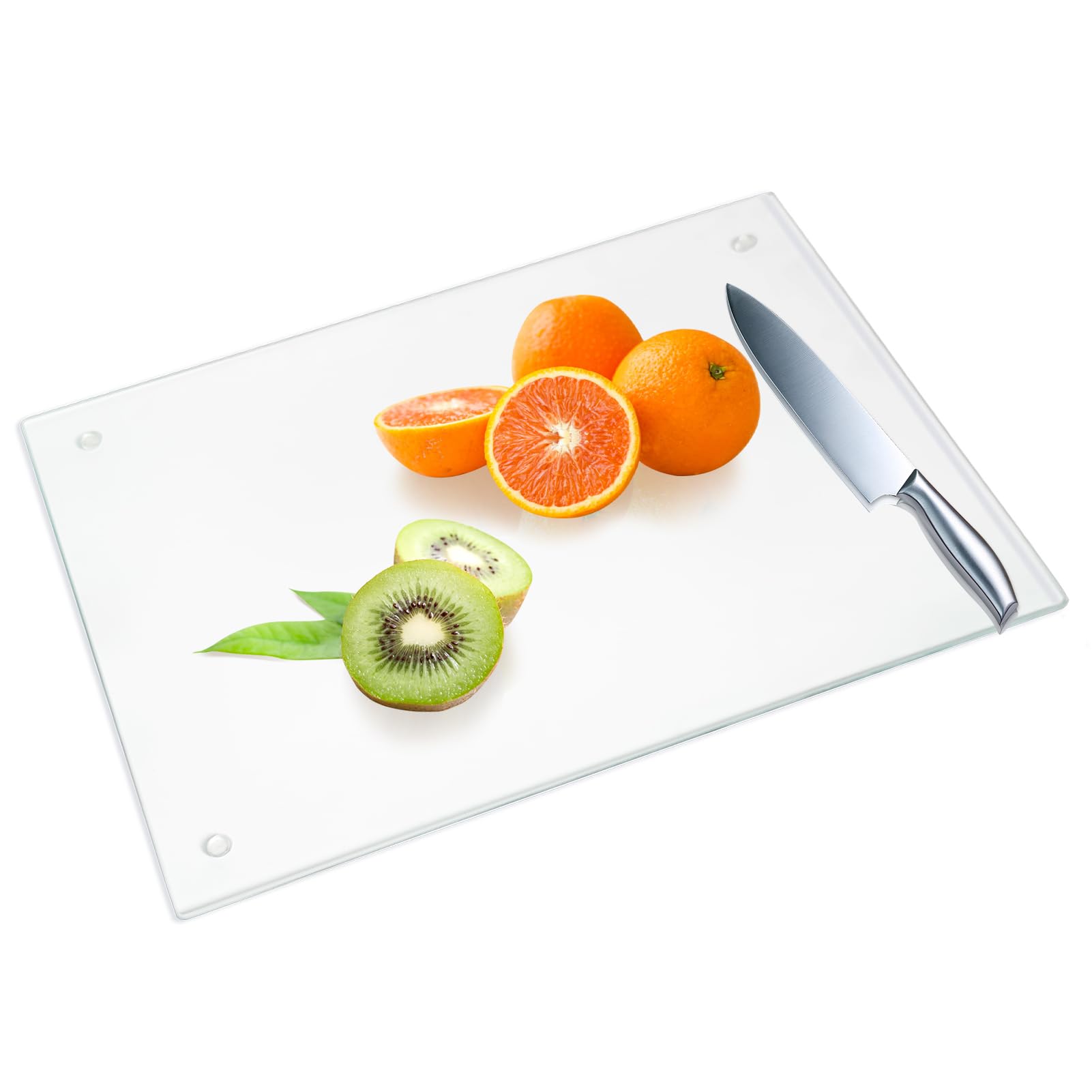 JAMBALAY Tempered Glass Cutting Board for Kitchen, 16"x12" Clear Glass Cutting Board with Rubber Non-Slip Feet, Heat and Scratch Resistant, Shatterproof, Dishwasher Safe