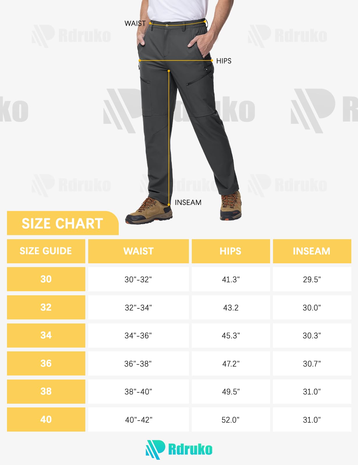 Rdruko Pantaloni da uomo leggeri per attività all'aria aperta, con elastico in vita, ad asciugatura rapida, idrorepellenti, elasticizzati, per escursionismo, viaggi, passeggiate, lavoro, campeggio,