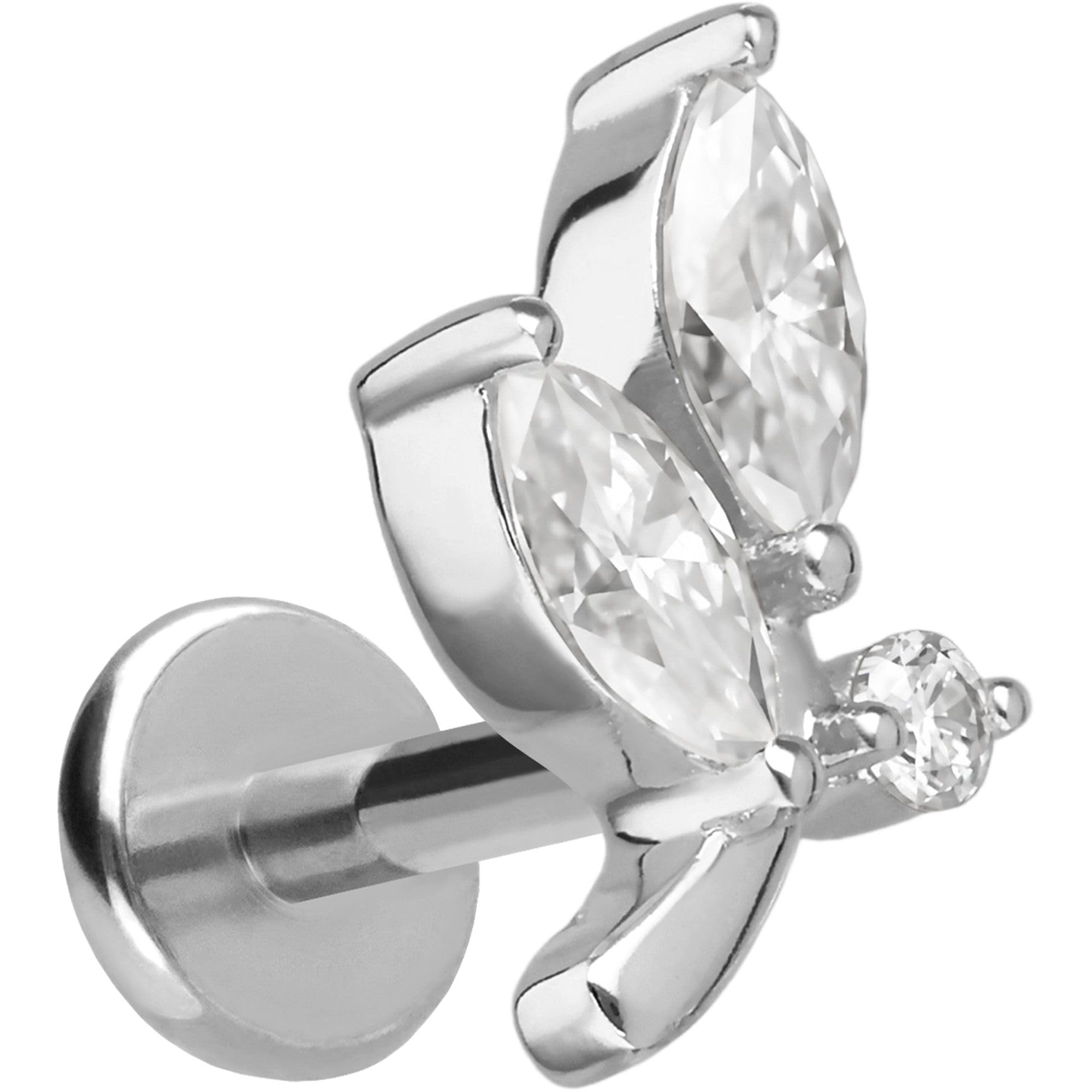 PIERCINGLINE Piercing Stecker Titan Labret mit Innengewinde + 925er Silber Aufsatz MOISSANIT-ZWEIG - Goldfarben, Silberfarben