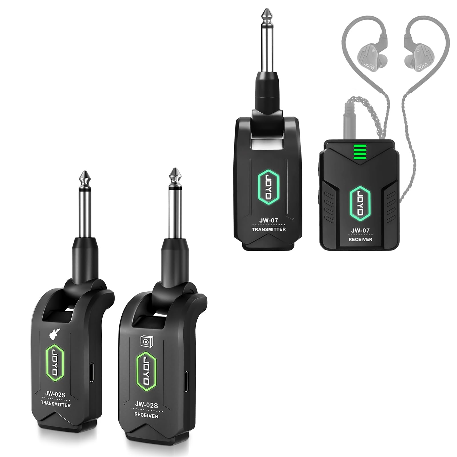 JOYO Wireless In-Ear Monitor System - 2.4G IEM With Headphones Bundle (JW-07 & JMH-05)