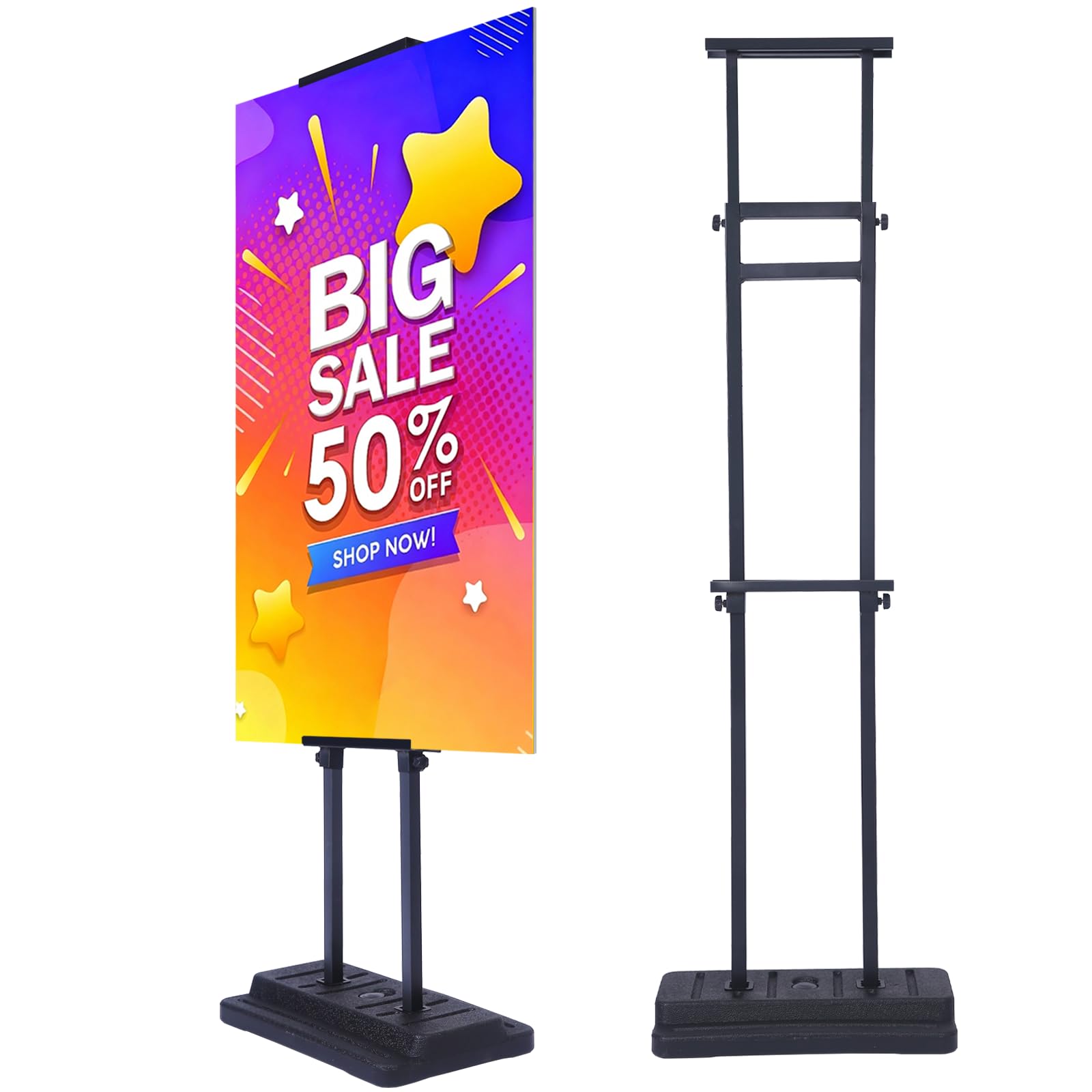 aanfency Heavy-Duty Weighted Base Poster Stand - Adjustable Double-Sided Display up to 80 inches, Sturdy Floor Sign Holder for Outdoor, Wedding,