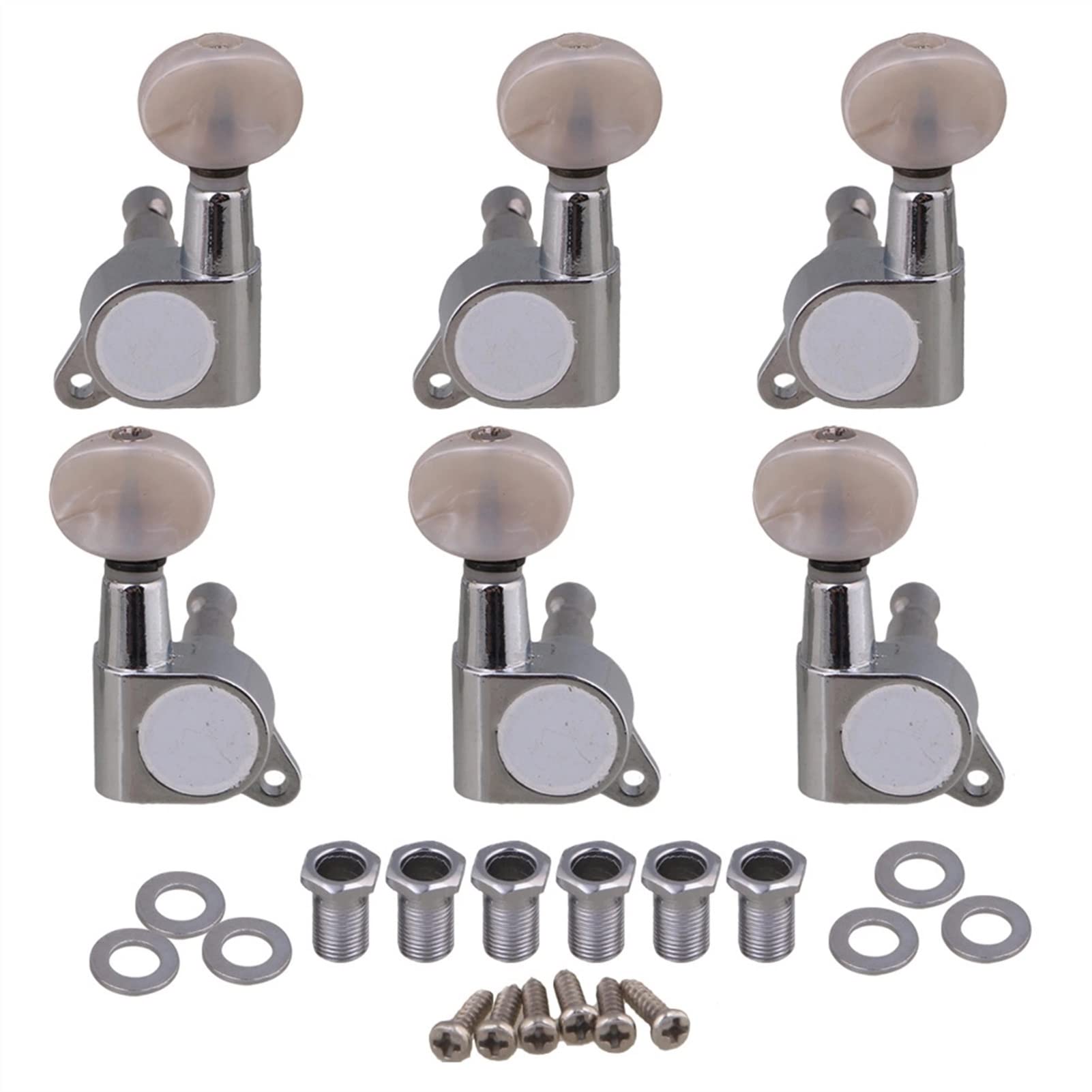 FLFL Gitarren-Mechaniken 6 Stück 3L3R. Frosted Semicircle Folk Guitar Tuning Pegs Maschinenköpfe (Color : Chrome and White)