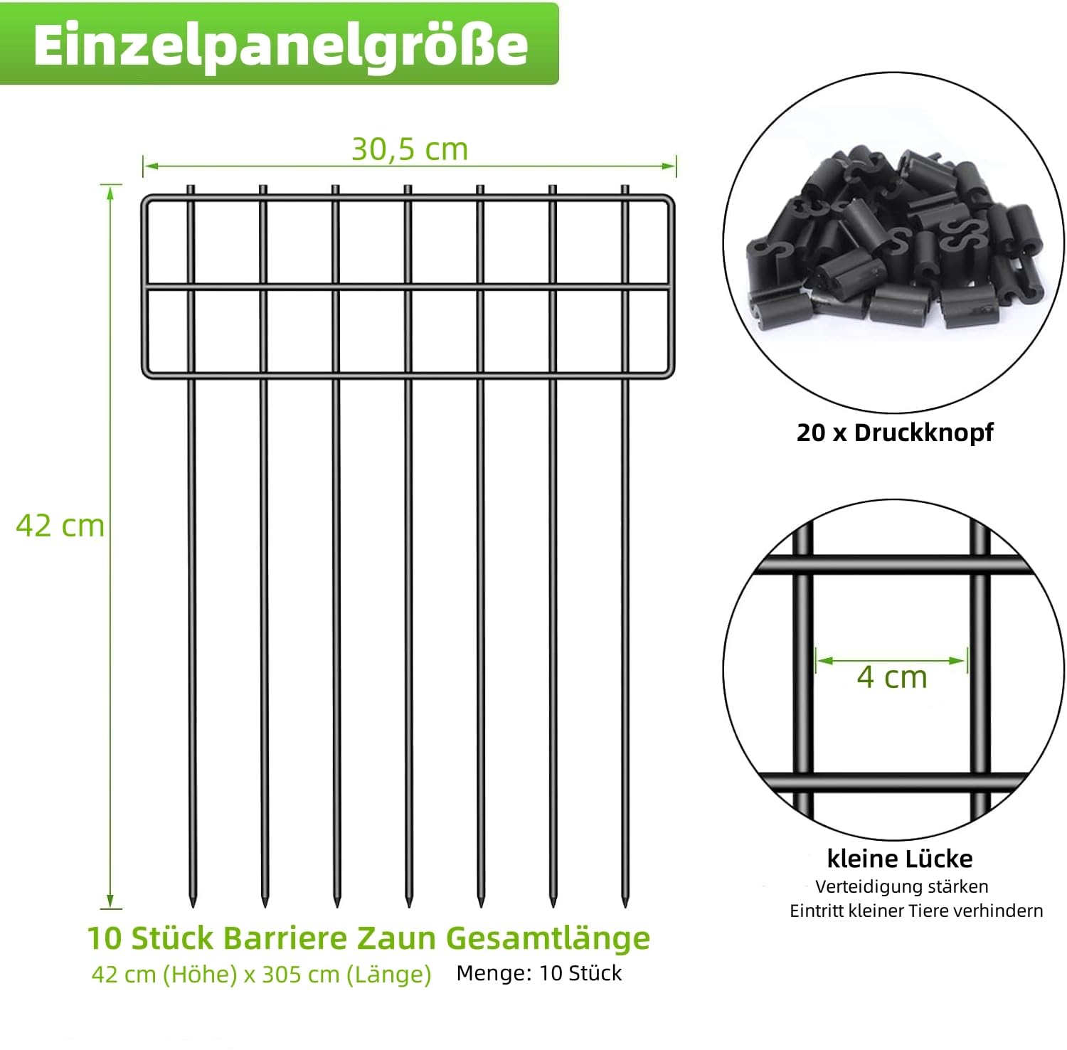 LIANTRAL 10 Stück Tier Barriere Zaun, Dekorativer Gartenzaun, rostfreier Metalldraht, Kein Graben-Zaun Patio-Grenze Tierzaun für Hunde Kaninchen im Freien Patio, 42 cm (H) x 3,05 m Gesamtlänge
