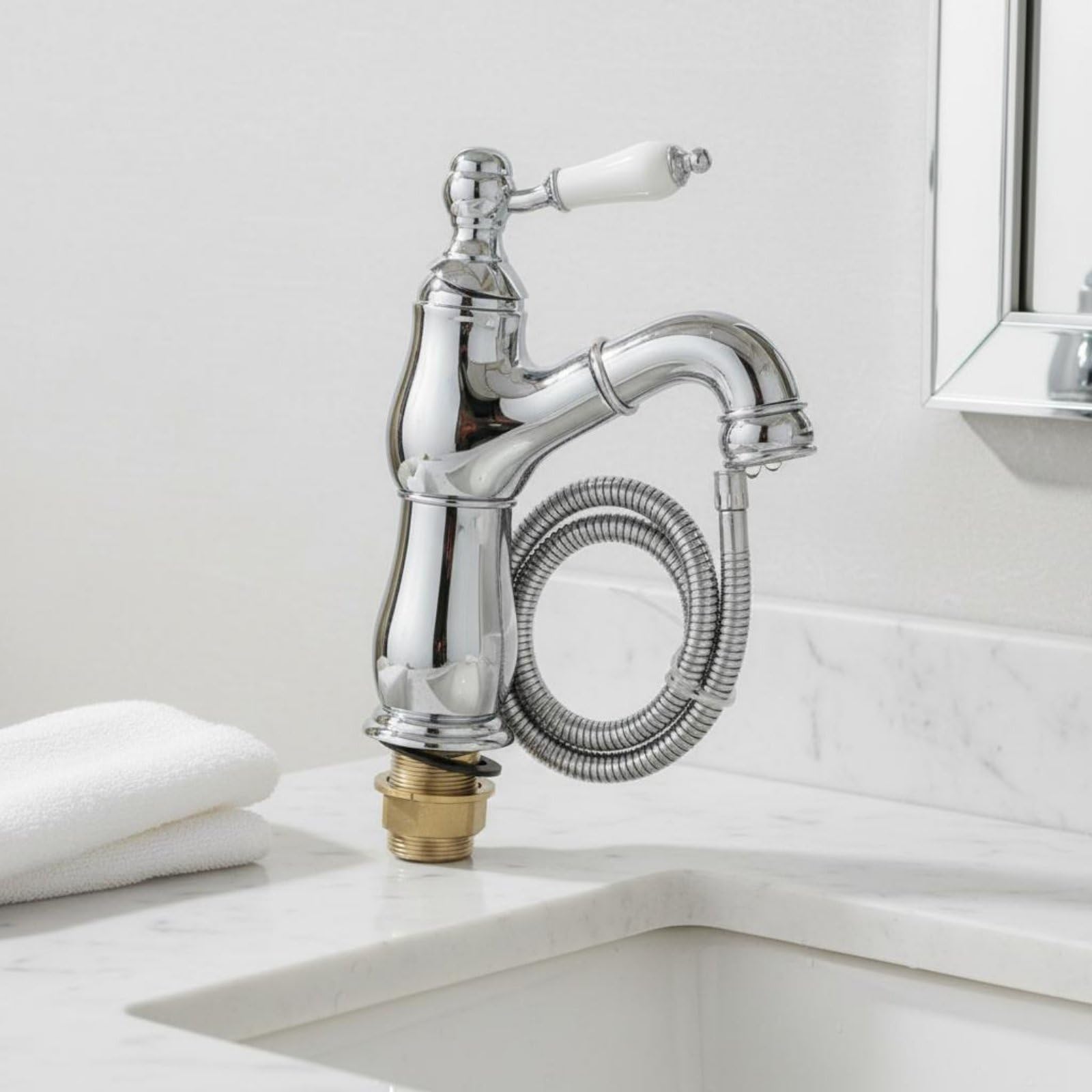 Miscelatore Lavabo Rubinetto Lavandino Rubinetteria Bagno con Miscelazione Calda Fredda Cartuccia Ceramica Testata Fino a Molti Cicli Funzionamento, Oro Zirconio, Estraibile