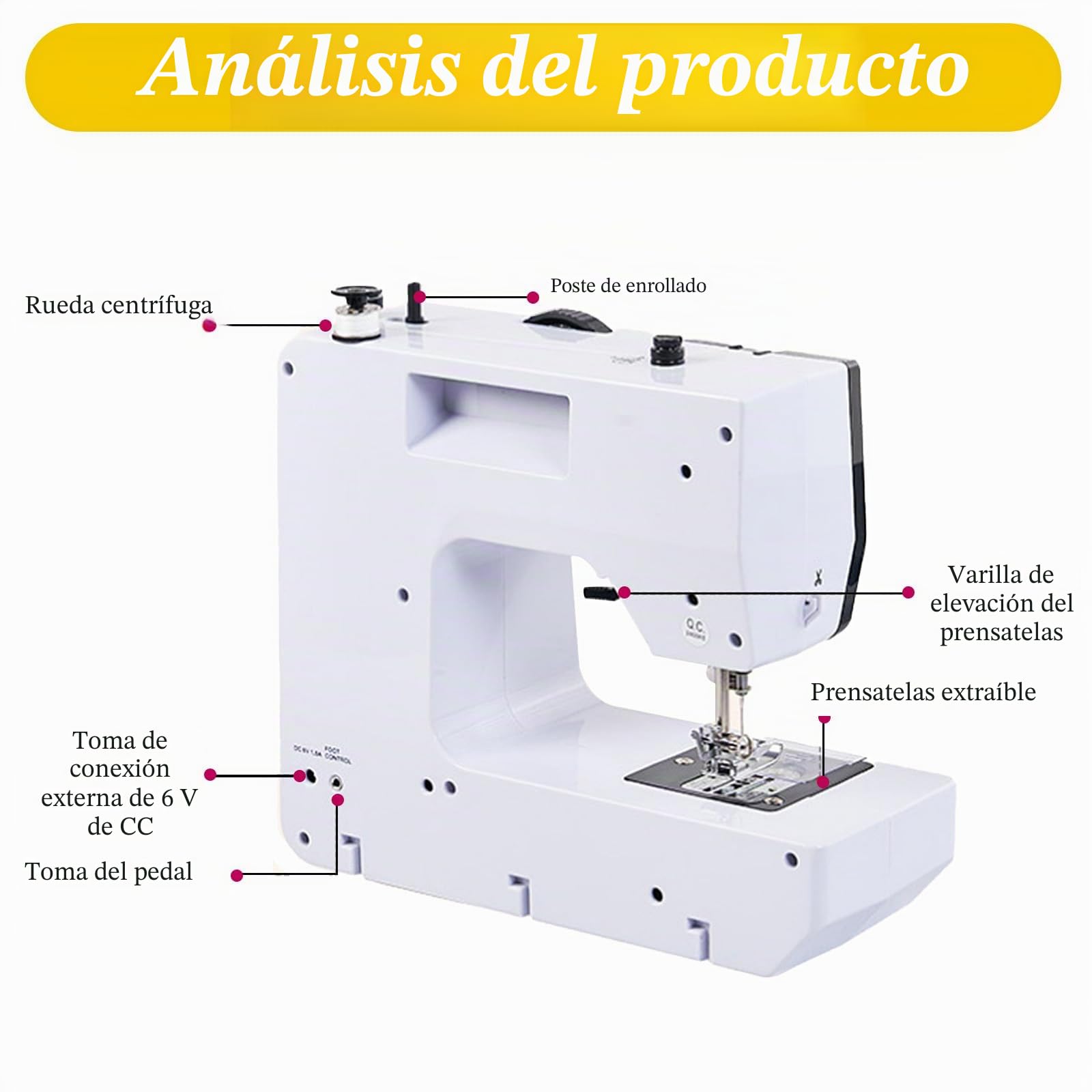 Máquina de coser eléctrica portátil con mesa deslizante, 38 programas de puntada para principiantes y niños, máquina de coser Mini con velocidad ajustable con pedal y juego de costura
