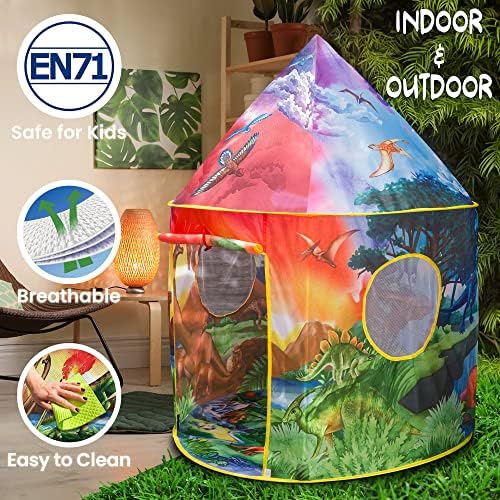W&O Dinosaur Discovery Play Tent with Roar Button, an Extraordinary Dinosaur Tent, Dinosaur Toys for Boys & Girls, Play Tents, Kids Tent, Pop Up Tents for Kids, Indoor & Outdoor Kids Playhouse