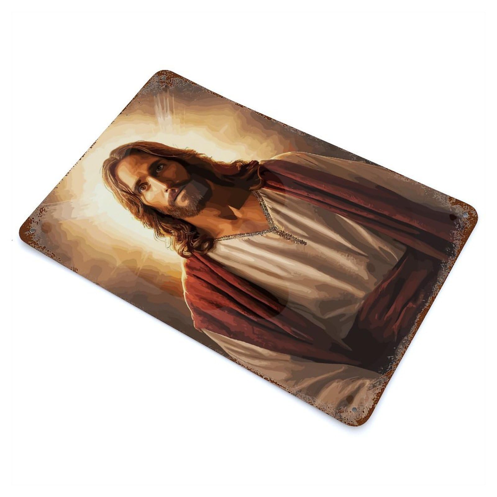 Jesus Light 11.8"x7.9" Aged Metal Wall Plaque, Novelty Wall Decor for Garage, Bar And Workshop Decor
