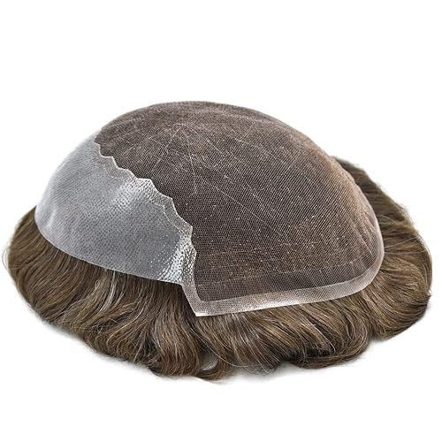 Miniatura 5 de Toupee para hombres con encaje frontal blanqueado con nudos blanqueados para hombre, sistema de cabello humano transpirable natural para hombres (8