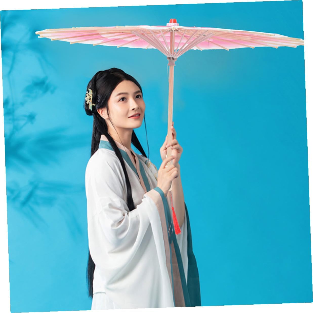 Handmade Chinese Cloth Umbrella with Peony Design Classic Asian Parasol for Women Photography Prop and Stage Performance 82cm Diameter Waterproof Stick Umbrella