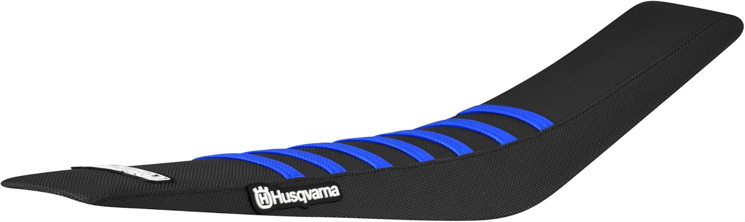 Enjoy Mfg Seat Cover - Compatible with Husqvarna 2016-2018 125 250 350 450 FC TC - Logos - #134 (All Black with TM Blue Ribs)