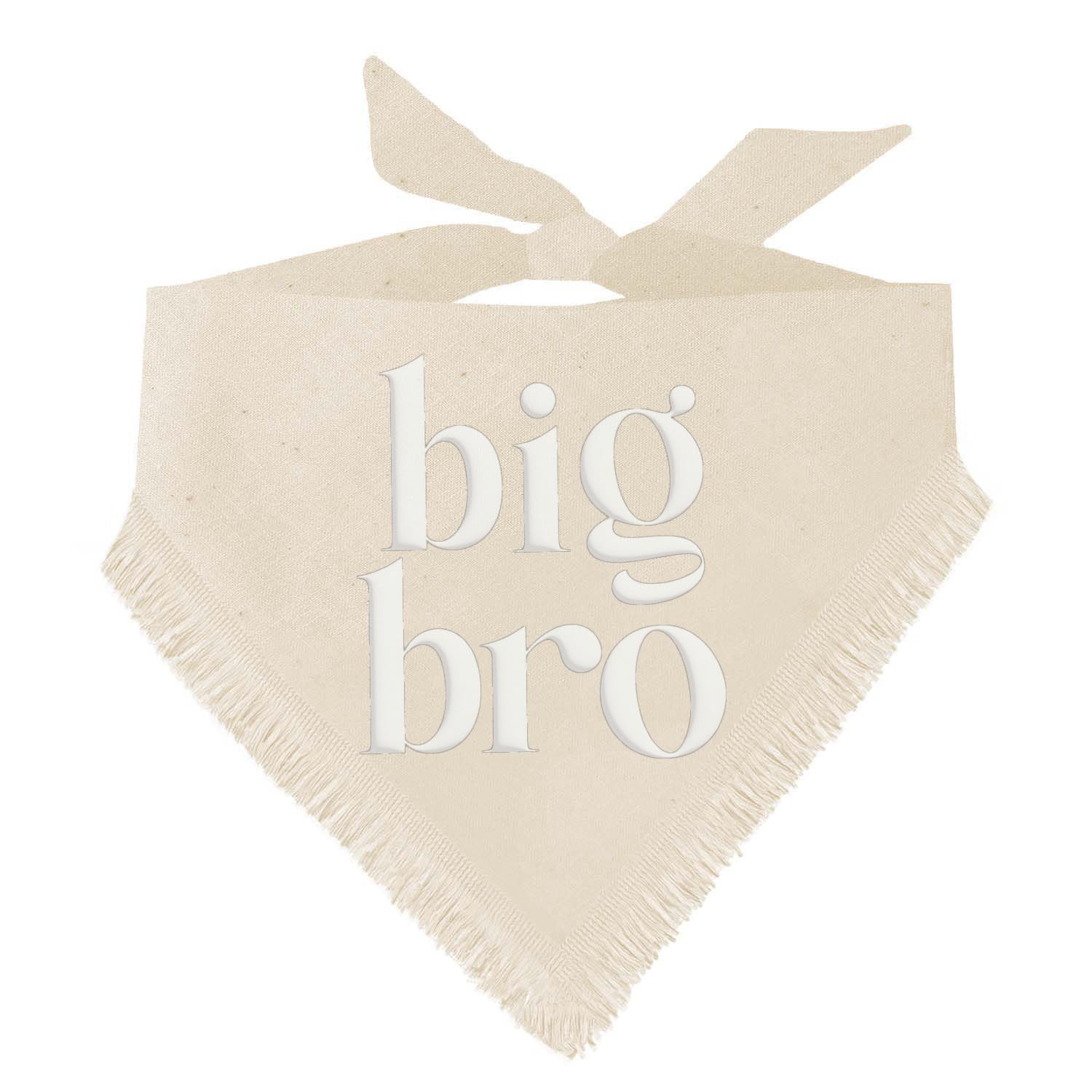 Big Bro Puff Printed Dog Bandana | Boho Fringe | 100% Unbleached Cotton | Pregnancy Announcement Photoshoot Prop | New Baby | Gender Reveal |Natural,