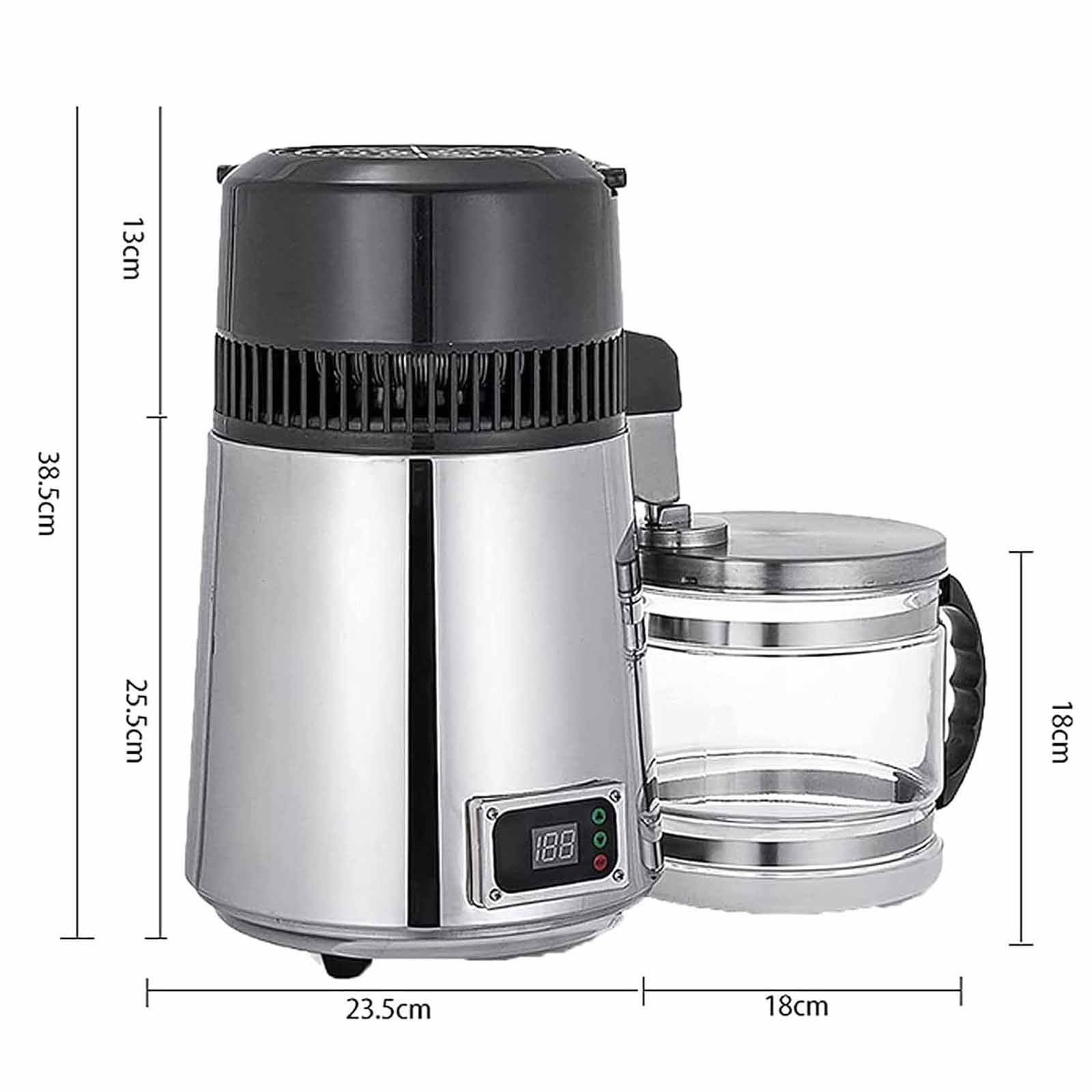 Destilador De Agua De 4 L, Destilador De Agua Pura con Pantallas De Temperatura Dual, Máquina De Agua Destilada De 750 W con Recipiente De Vidrio,220V