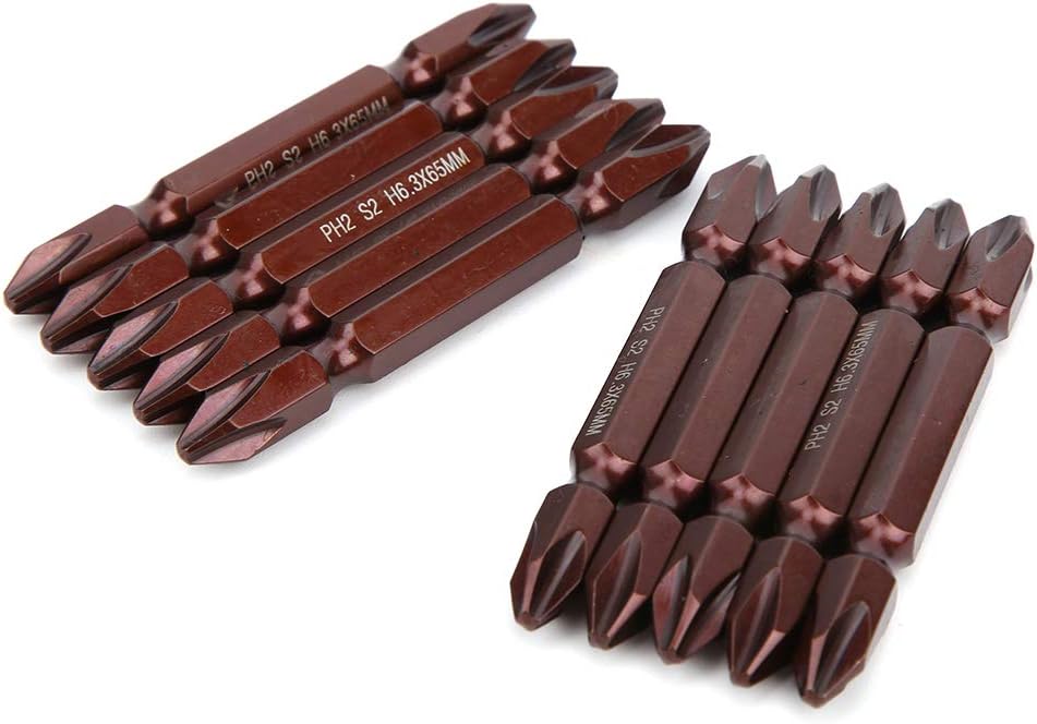 Walfront 10pcs Double Ended Screwdriver Bit Magnetic Hardware Parts Screws Tools for Electric & Manual Screwdrivers (Double Ended H6.3 x 65 x Red), Screwdriver