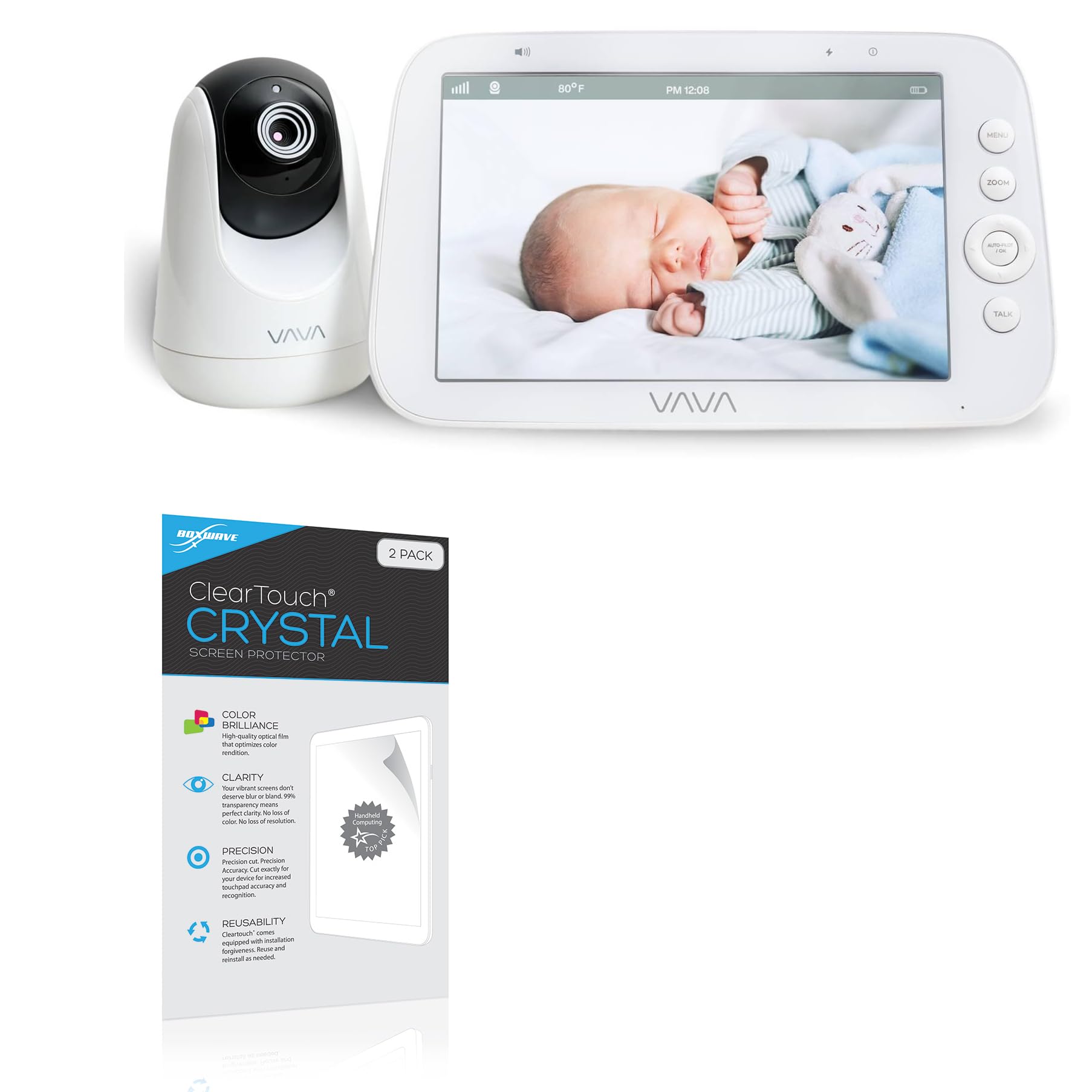 BoxWave Screen Protector Compatible with VAVA 1080P Baby Monitor (8 in) - ClearTouch Crystal (2-Pack), HD Film Skin - Shields from Scratches