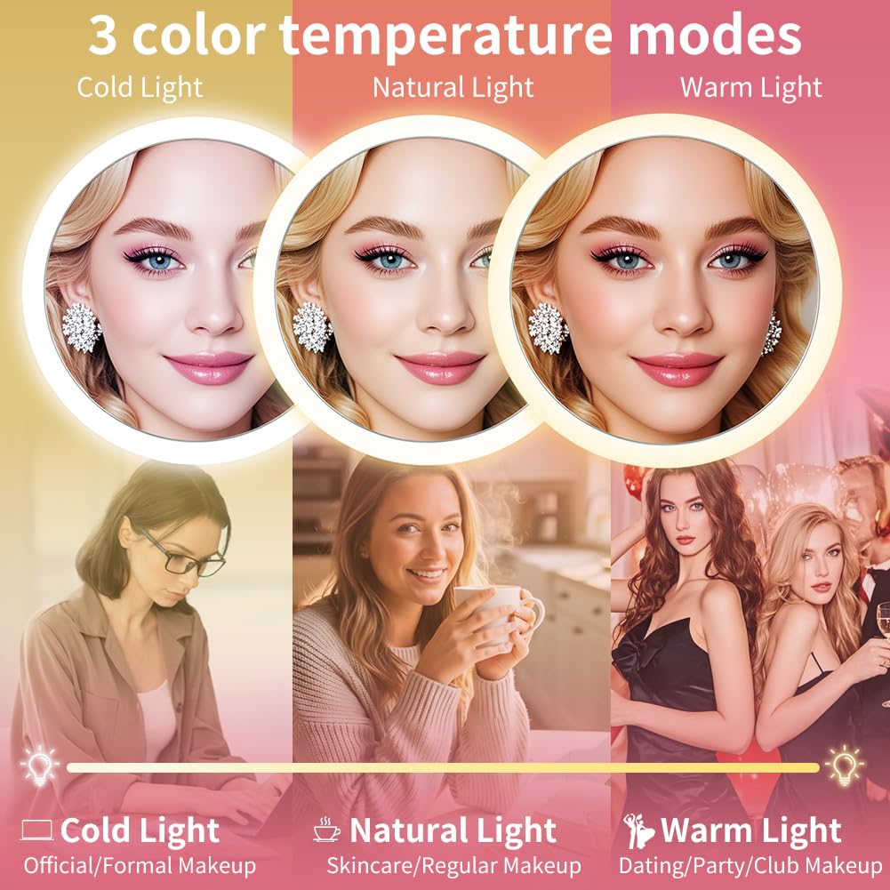 Specchio Ingranditore 10X con Luci, Luminosità Regolabile, Specchio per il Trucco da Parete, Ricaricabile Portatile Specchio, Adatto per Camere da Letto e Bagni