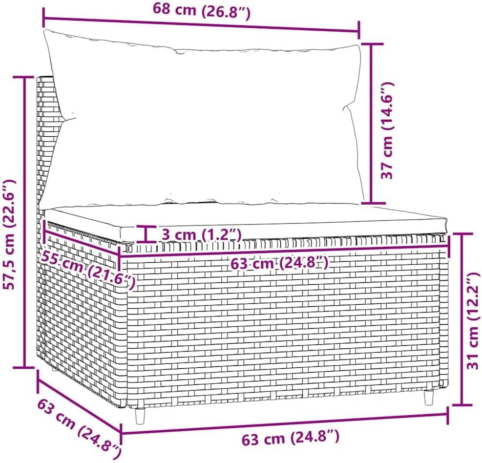Patio Sofa Black with White Cushions, Outdoor Sofa Modular Design, PE Rattan with Removable Cushions for Balcony and Garden, Powder Coated Steel Frame