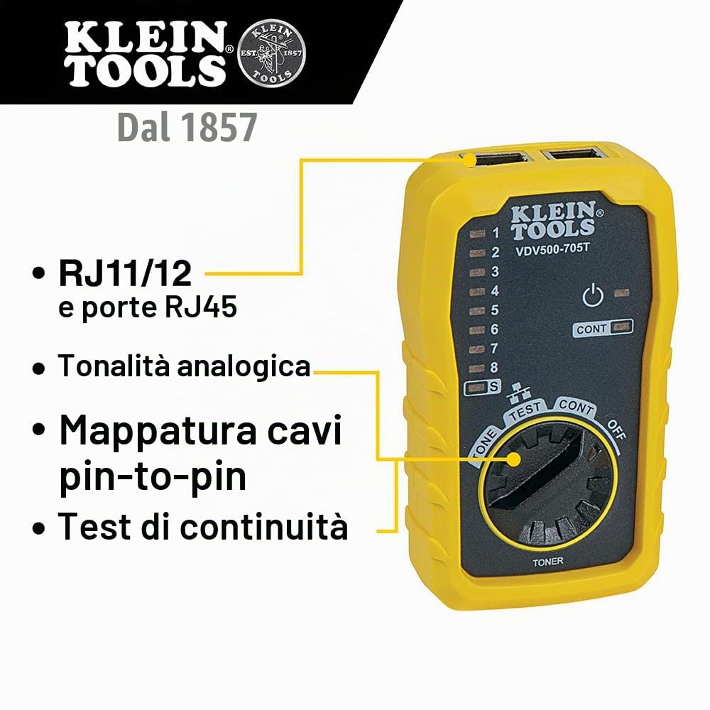 Klein Tools VDV500-705 | Kit Test E Tracciamento Toni E Sonda | Generatore Di Toni E Sonda Inclusi | Cavi RJ45 RJ12 E Pinze | Per Fili Non Attivi