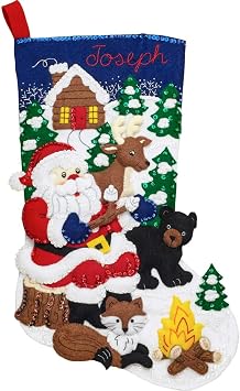 Bucilla 86931E Felt Applique Kit 18 Stocking, Santa Black Bear Cabin