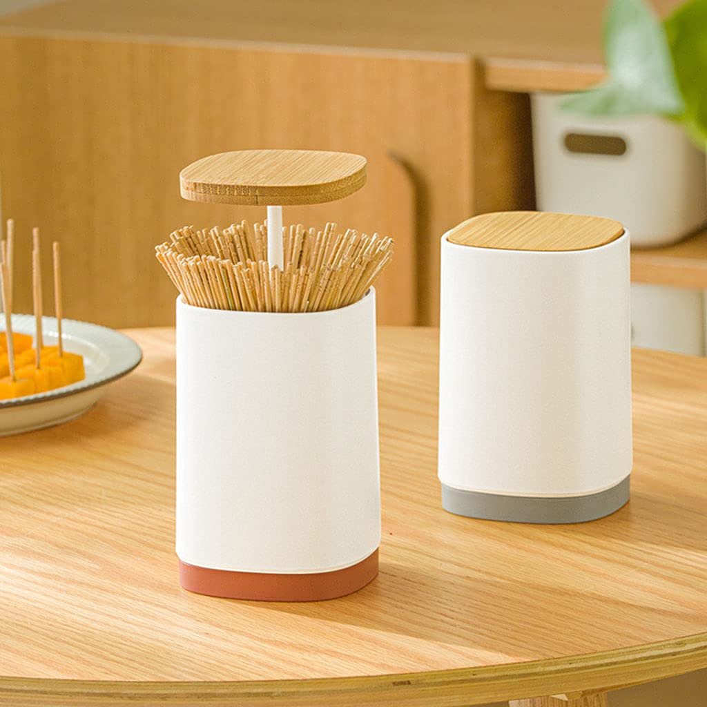 Portastuzzicadenti In Polipropilene Con Coperchio In Bambù - Bianco, Per Casa, Ristorante, Bar - Foto 2