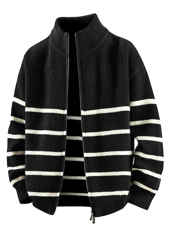 Pull tricoté décontracté homme à col montant et fermeture éclair rayée